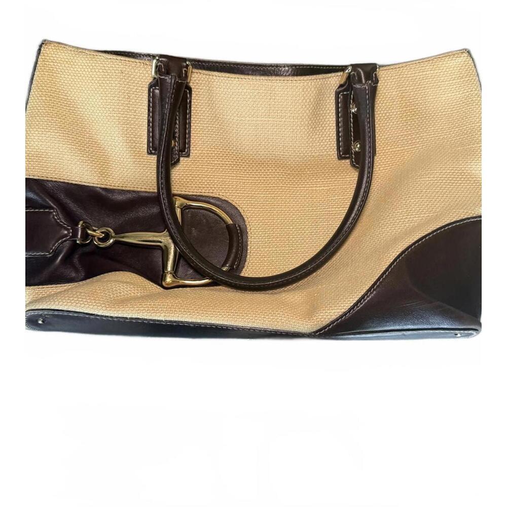 Vintage Gucci Horsebit Tote Bag Canvas Beige